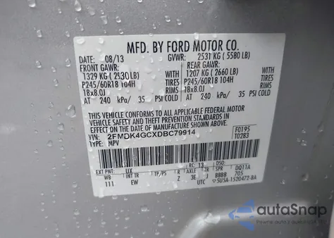 2013 Ford Edge Se из США, поврежденный, VIN 2FMDK4GCXDBC79914